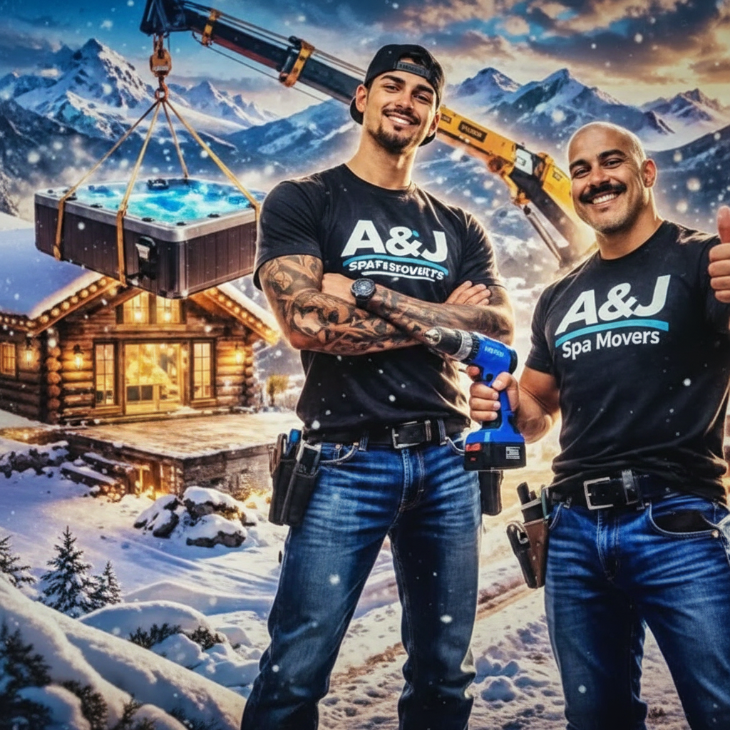 A&J SPA PROS team — professional spa movers with crane equipment